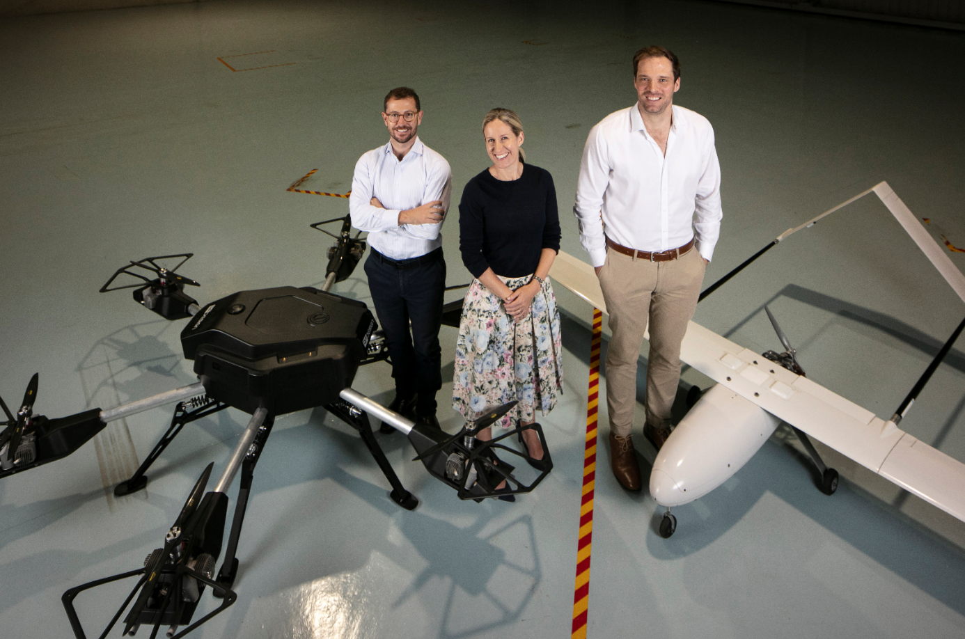 From left David Tozer, Chairman, Jolaine Boyd, COO and Ben Harris, CEO, National Drones