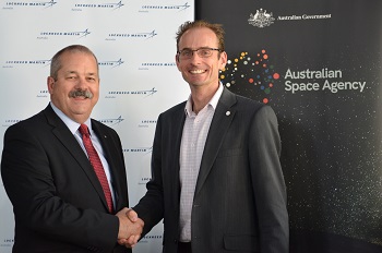 "Rod Drury, Managing Director – Australia and New Zealand, Lockheed Martin Space (left) and Anthony Murfett, Acting Head, Australian Space Agency mark the official signing of the Lockheed Martin Statement of Strategic Intent and Cooperation with the Australian Space Agency."