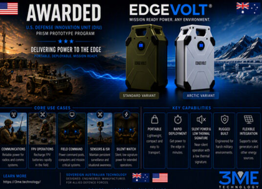 U.S. Defense Innovation Unit selects Australia’s 3ME Technology for EdgeVOLT prototype program